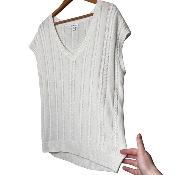The Drop Womens Cable Knit V Neck Sleeveless Wool Blend Sweater Vest White XXL - Picture 3 of 16